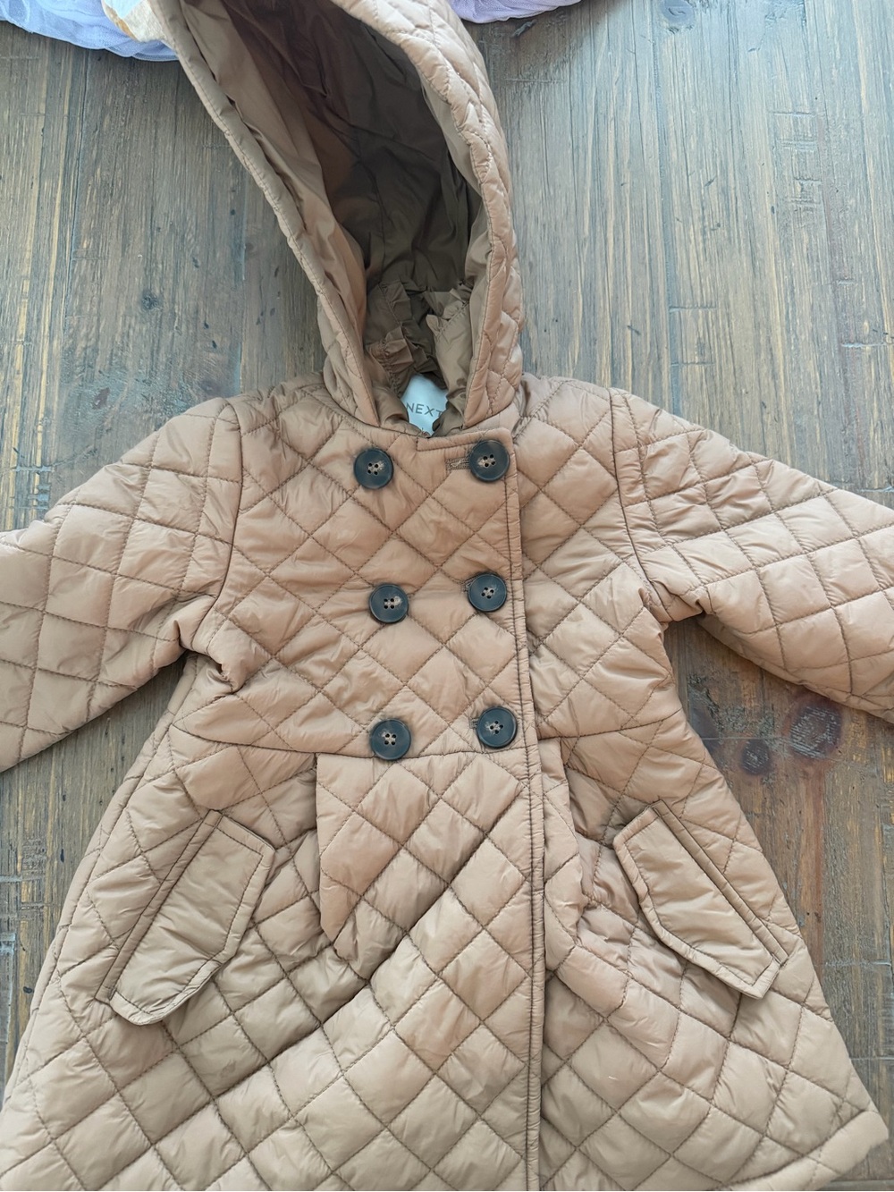next Quilted Hooded Pea Coat in Tan